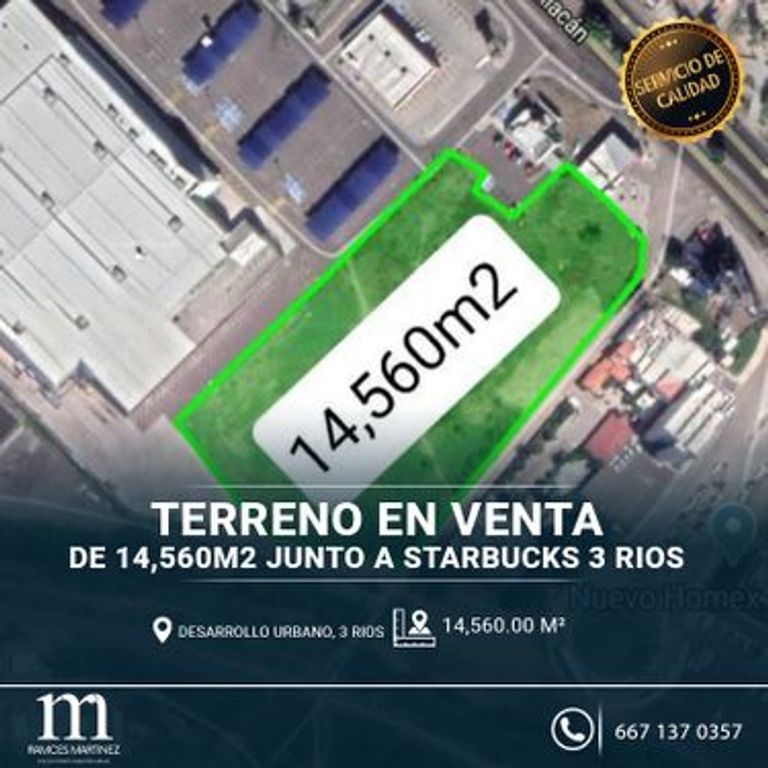 TERRENO EN VENTA 14,560M2 EN 3 RIOS